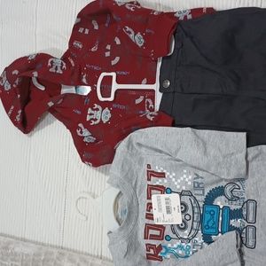KidsPlay Infant Boys 3Pc Robot Design Hoodie, Shirt & Jeans Set Size 18 Mos NWT